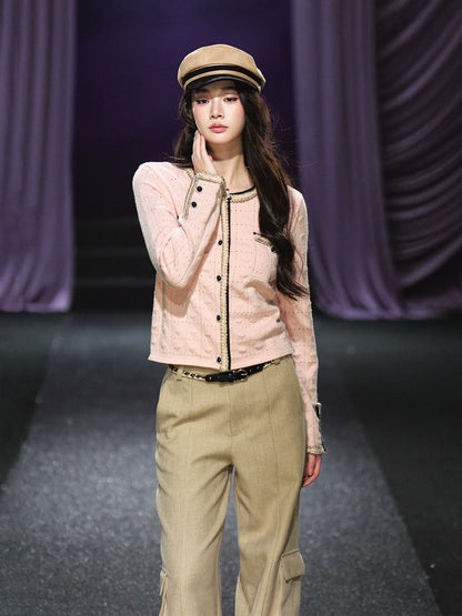Pink Check Knit Cardigan