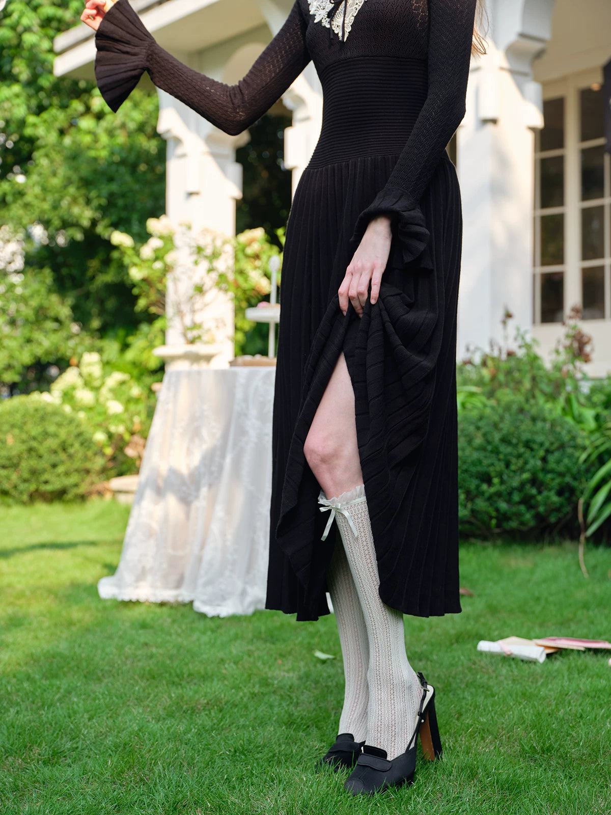 Floral Symphony Faux-Layer Knit Dress