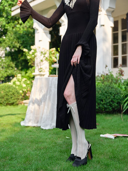 Floral Symphony Faux-Layer Knit Dress