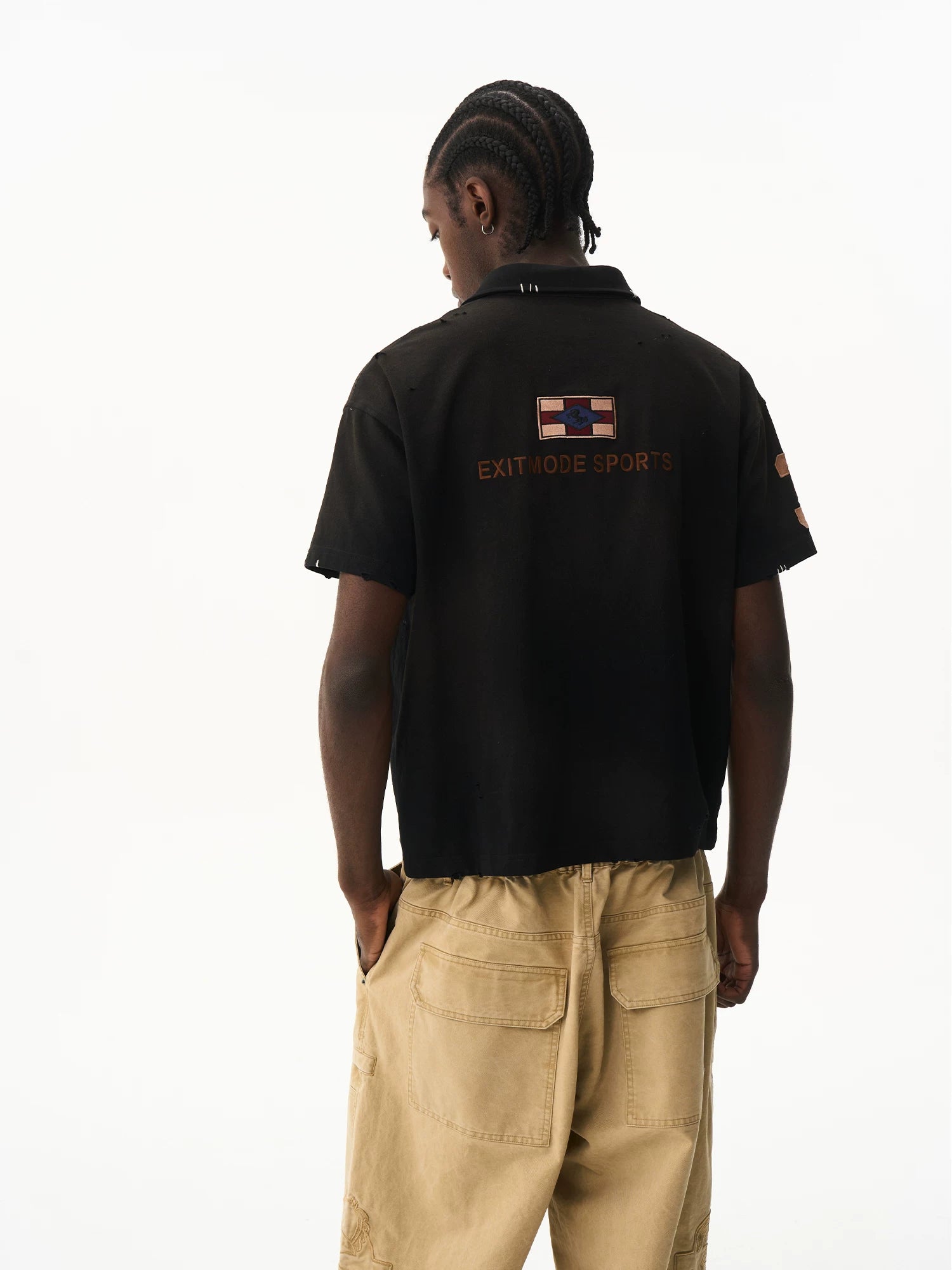 Washed Vintage Embroidered Knit Polo Shirt