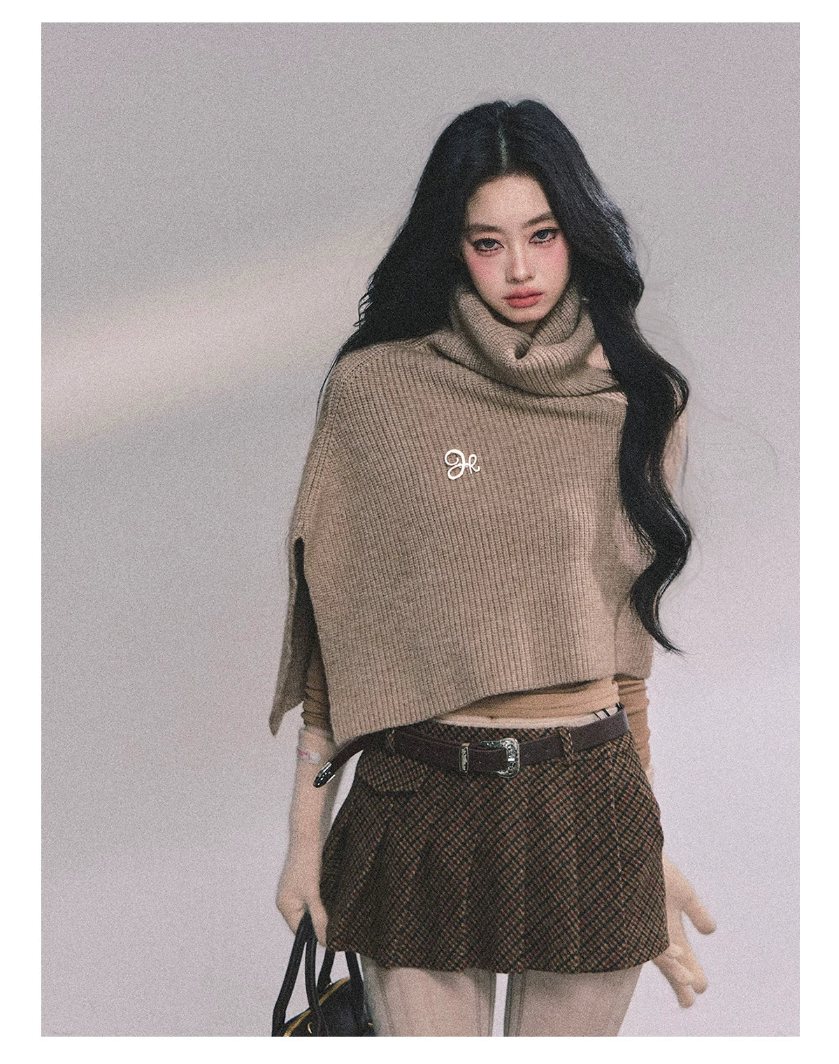 French High-Neck Knit Sweater