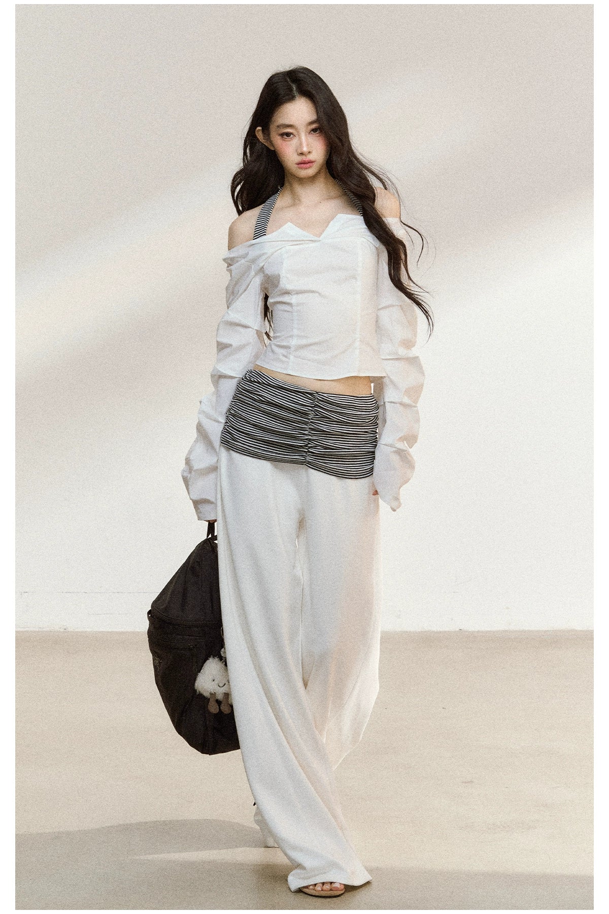 White V-Neck Off-Shoulder Cropped Blouse