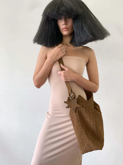 Oversized Woven Suede Tote Shoulder Bag ECODAY