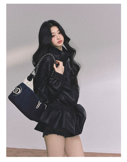 Desert Edge PU Leather Stand-Collar Jacket