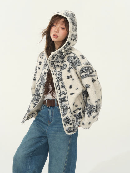 Jacquard Fleece Hooded Casual Jacket