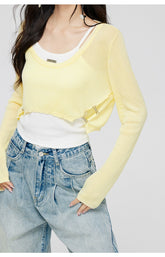 Color Block Knit Two-Piece Blouse - CHINASQUAD