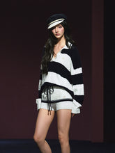 Nautical Relaxed Stripe Polo Sweater & Shorts Set - CHINASQUAD