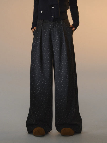 Printed Bow Wool-Blend Tailored Pants