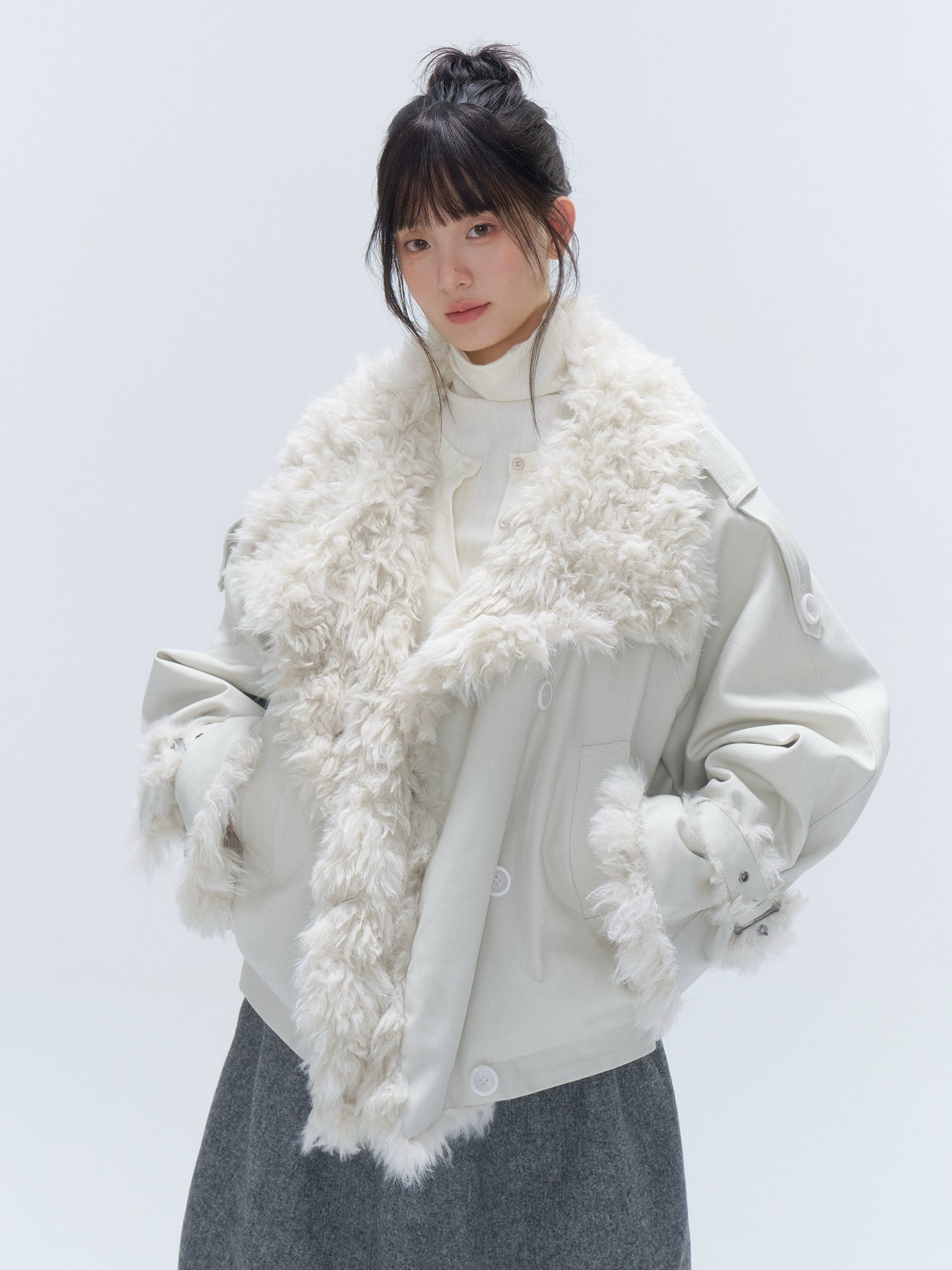 Faux Fur Leopard-Panel Parka Jacket