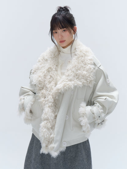 Faux Fur Leopard-Panel Parka Jacket