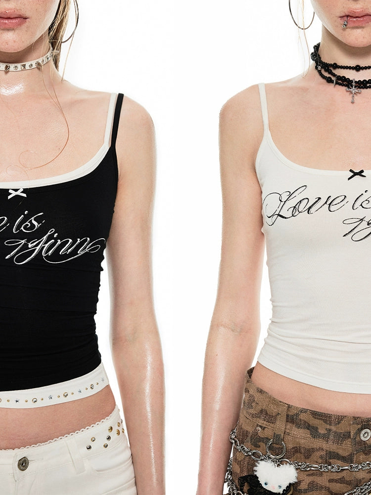 Black &amp; White Letter Print Basic Tank Top