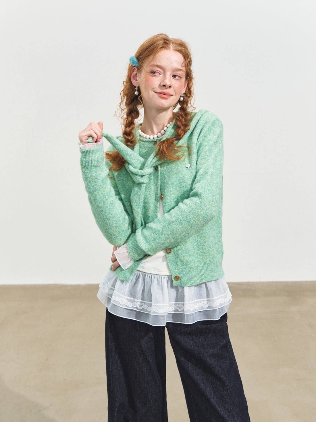 Hooded Shawl-Collar Knit Cardigan
