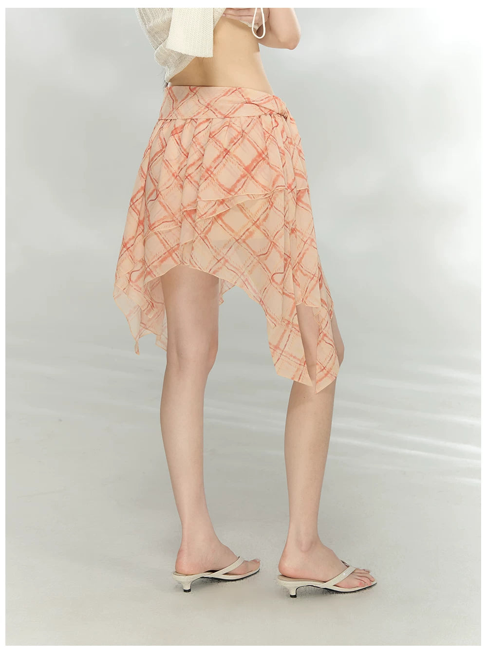 Asymmetric Printed Chiffon Mini Skirt