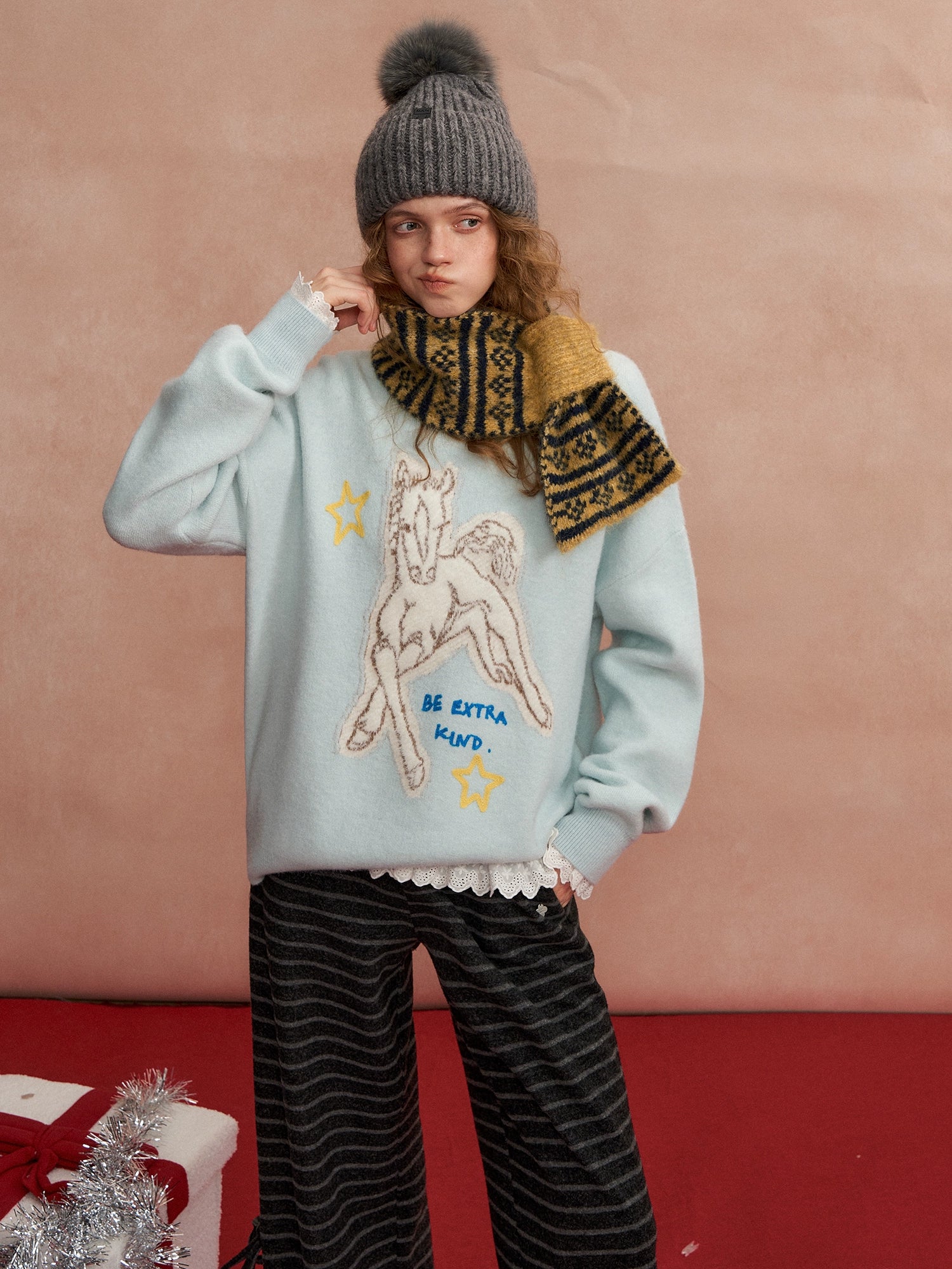 Cyber Pony Jacquard Oversized Knit Sweater