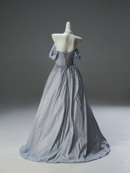 Elegant Silver Crystal Couture Gown