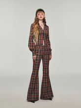 Plaid & Leopard Slim-Fit Flared Pants - CHINASQUAD