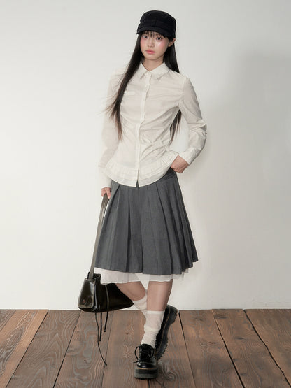Sheer Double-layer Slim Low-waist Midi Skirt