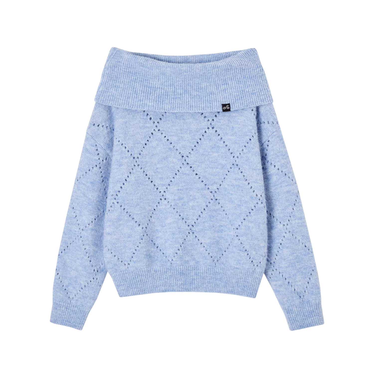Diamond Openwork Cold-Shoulder Knit Sweater