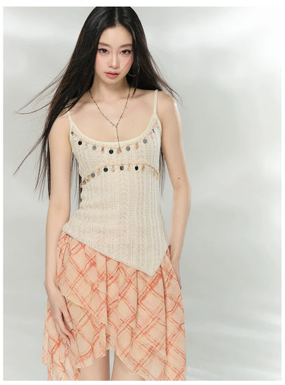 Embellished Knit Cardigan &amp; Camisole Set