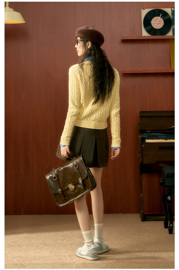 Yellow Twisted Texture Knitted Cardigan - CHINASQUAD