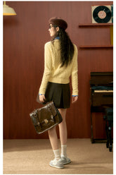Yellow Twisted Texture Knitted Cardigan - CHINASQUAD