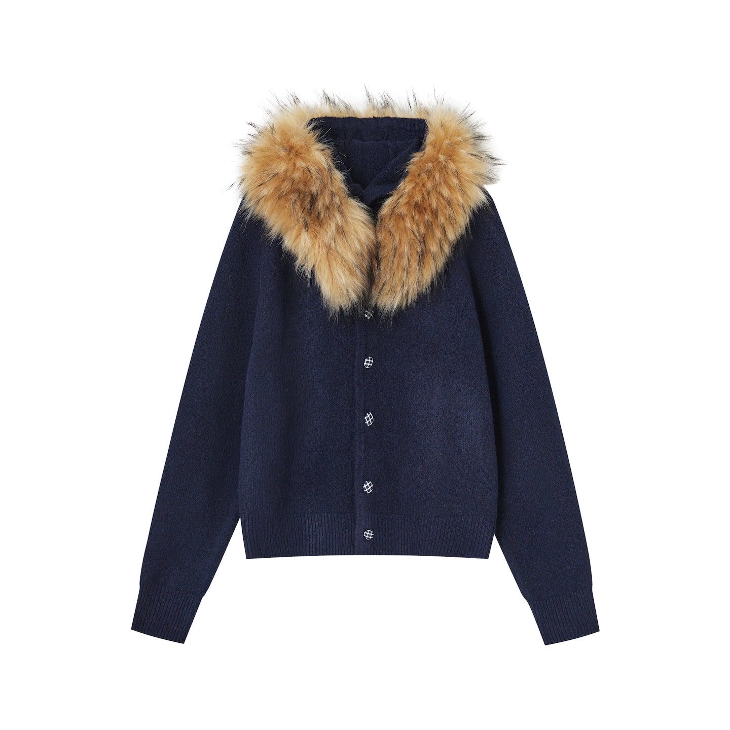 Detachable Fur-Collar Fleece Hooded Cardigan