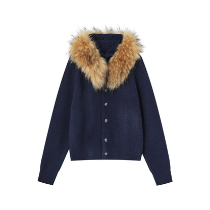 Detachable Fur-Collar Fleece Hooded Cardigan