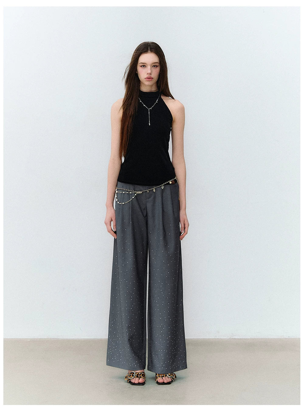 X-line Sleeveless Halter Neck Acetate Knit Top