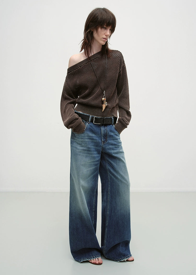 Vintage Blue Washed Wide-Leg Jeans - CHINASQUAD
