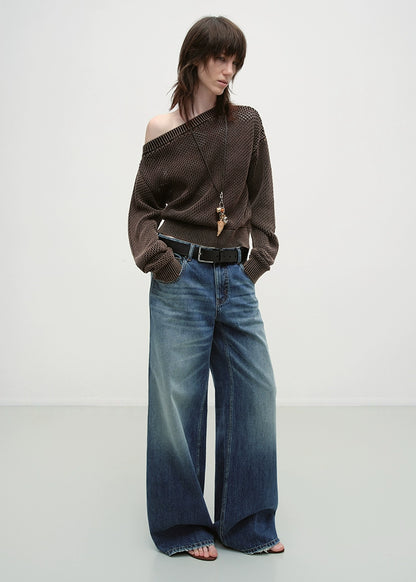 Vintage Blue Washed Wide-Leg Jeans - CHINASQUAD