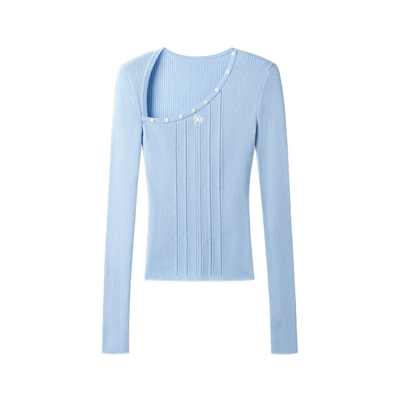 Polar Wool Blend Ribbed Knit V-neck