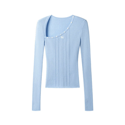 Polar Wool Blend Ribbed Knit V-neck
