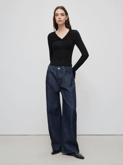 Chitu Pleated Washed Denim Jeans