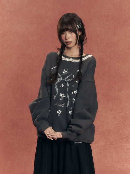 Vintage Lace-Trim Loose Sweatshirt