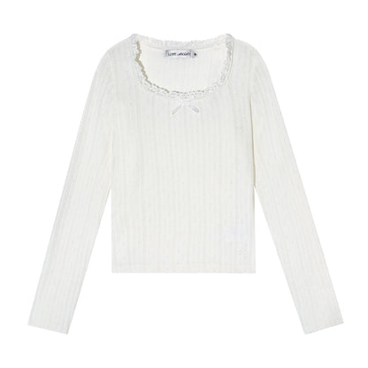 Bow Cutout Knit U-Neck T-Shirt