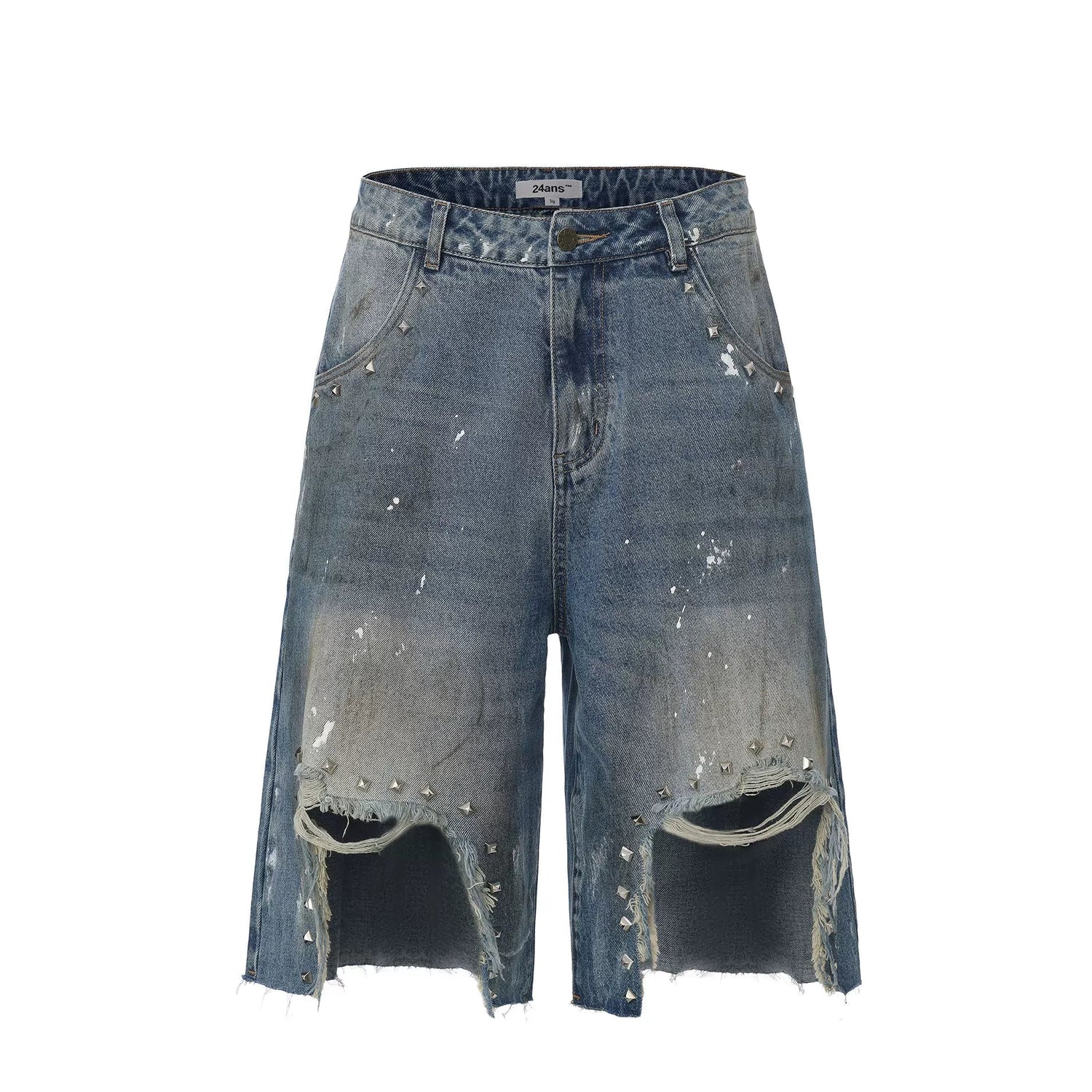 Vintage Distressed Grunge Denim Midi Shorts