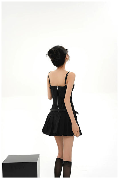 Asymmetric Zip-Back Pleated Camisole Dress