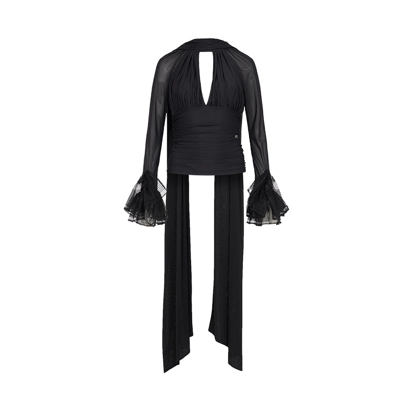 Nina Halter V-Neck Slim Tie Detail Crop Blouse