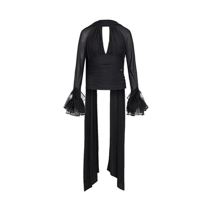Nina Halter V-Neck Slim Tie Detail Crop Blouse