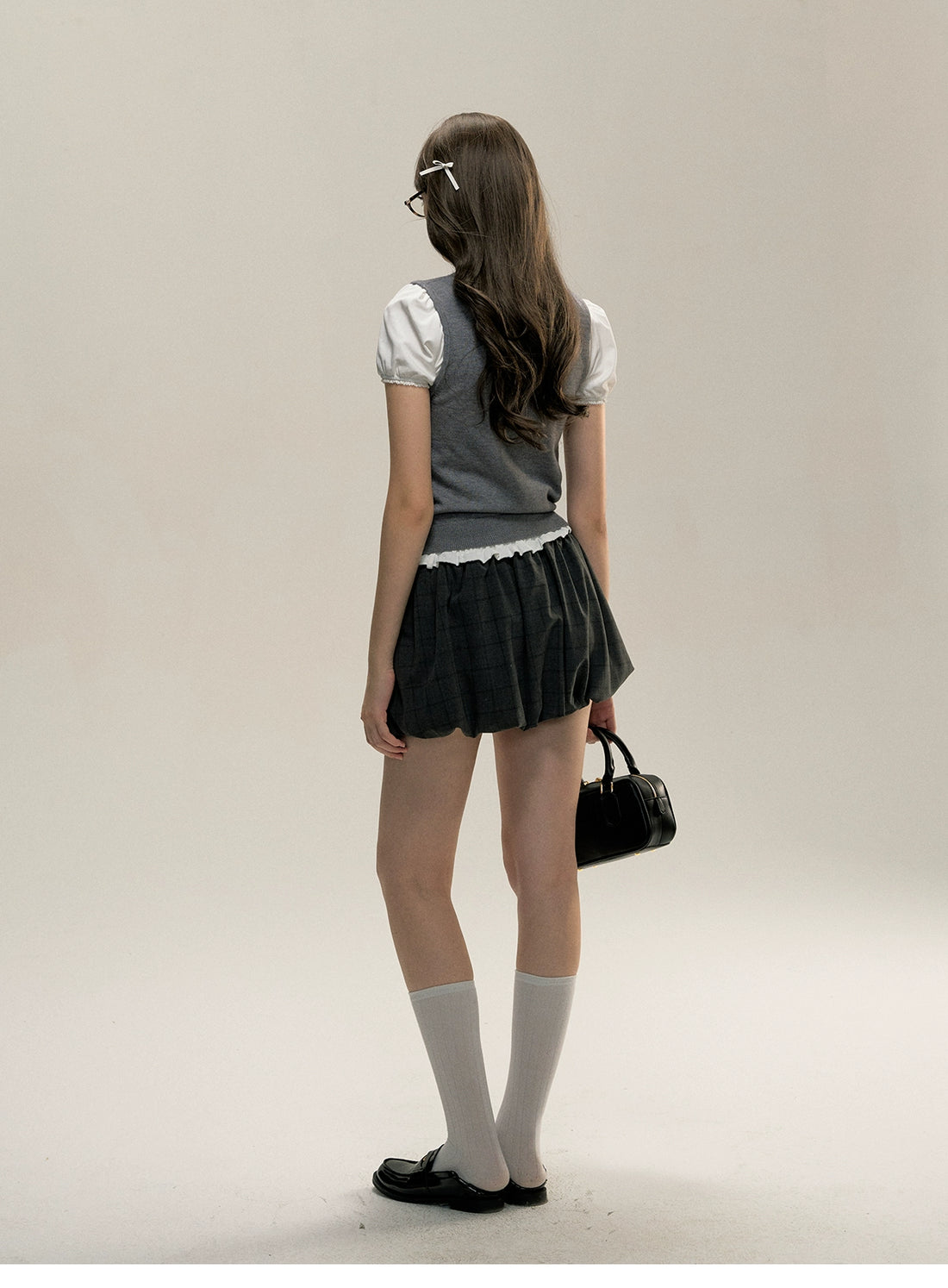 Gray V-neck Collegiate-style Knitted Vest