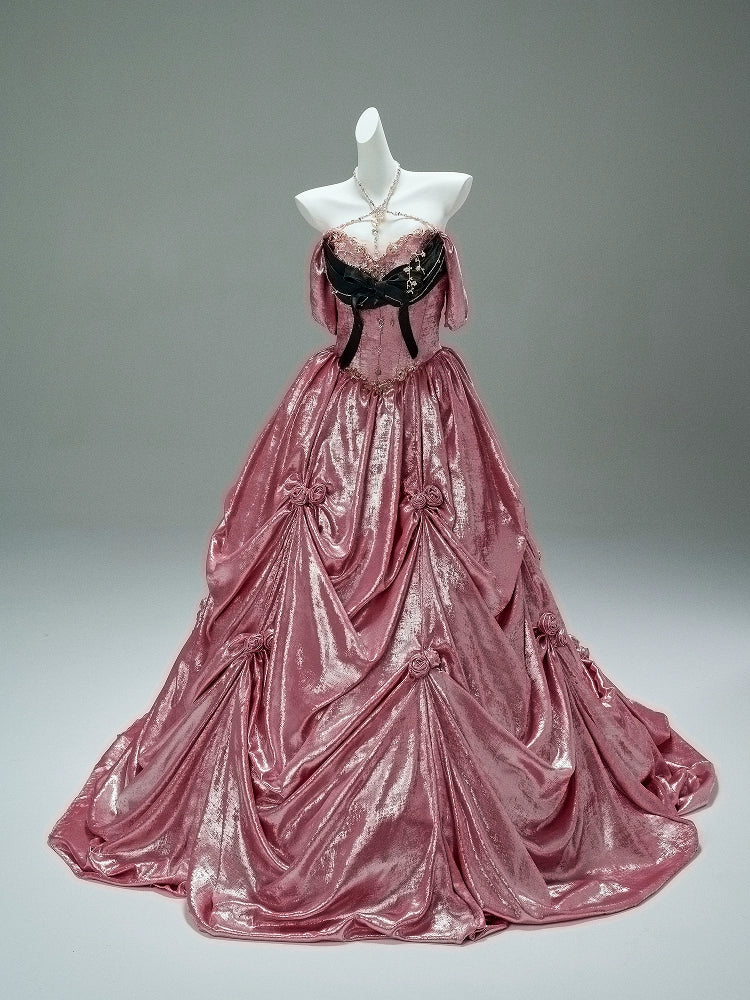 Mali Couture Satin Off-Shoulder Gown with Black Corset