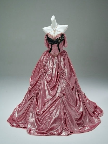 Mali Couture Satin Off-Shoulder Gown with Black Corset