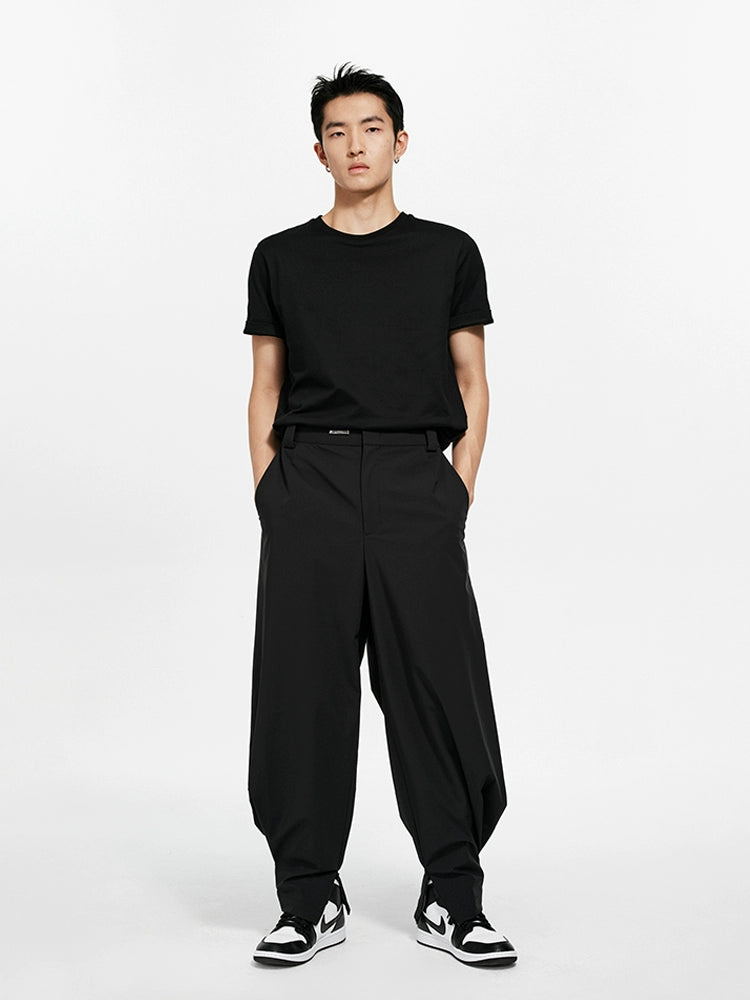 Black &amp; Gray Pleated Tapered Trousers - CHINASQUAD