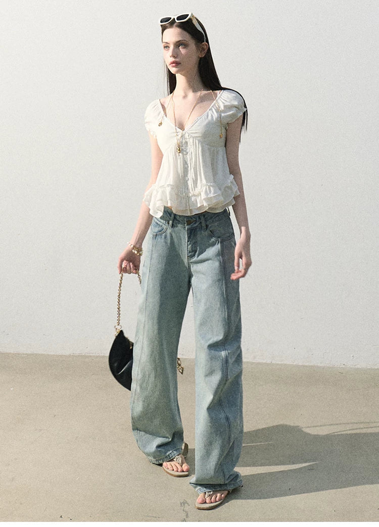 Ripple Romance Linen Blend Puff Sleeve Shirt