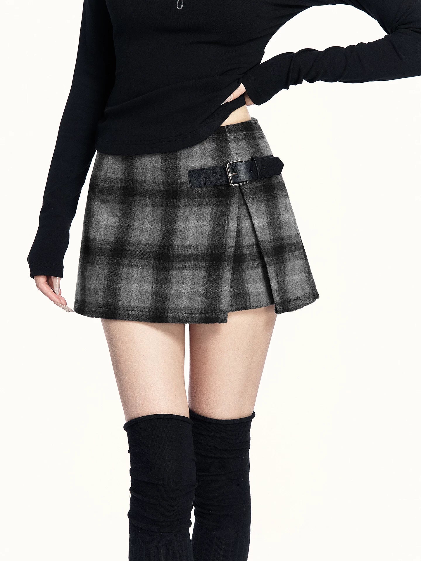 Plaid Wool-Blend A-Line Skirt
