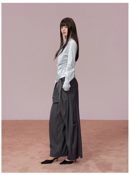 Ruched Belted Cropped Cotton Shirt