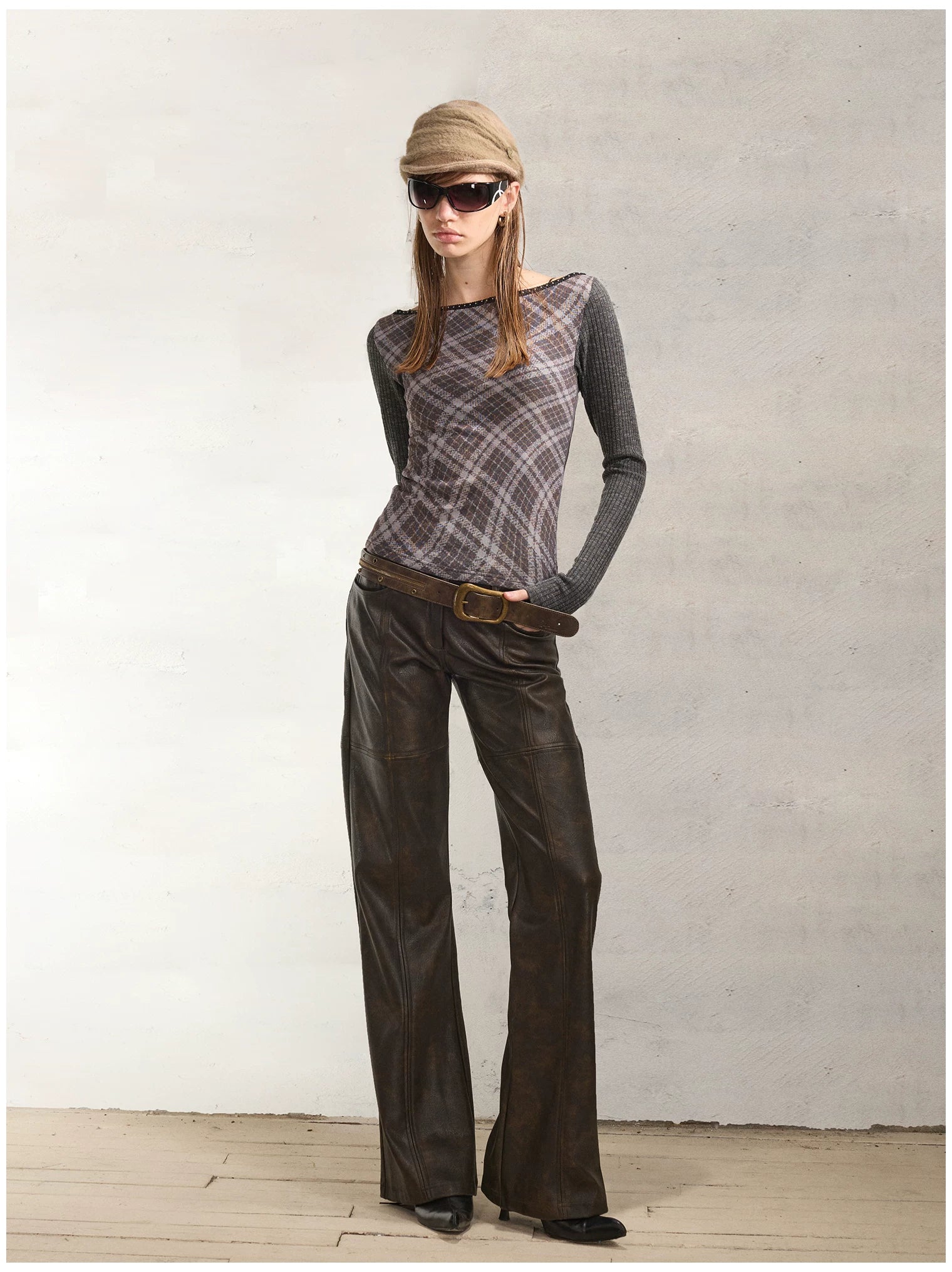 Reversible Face Print Henley Studded Sleeve Base Top