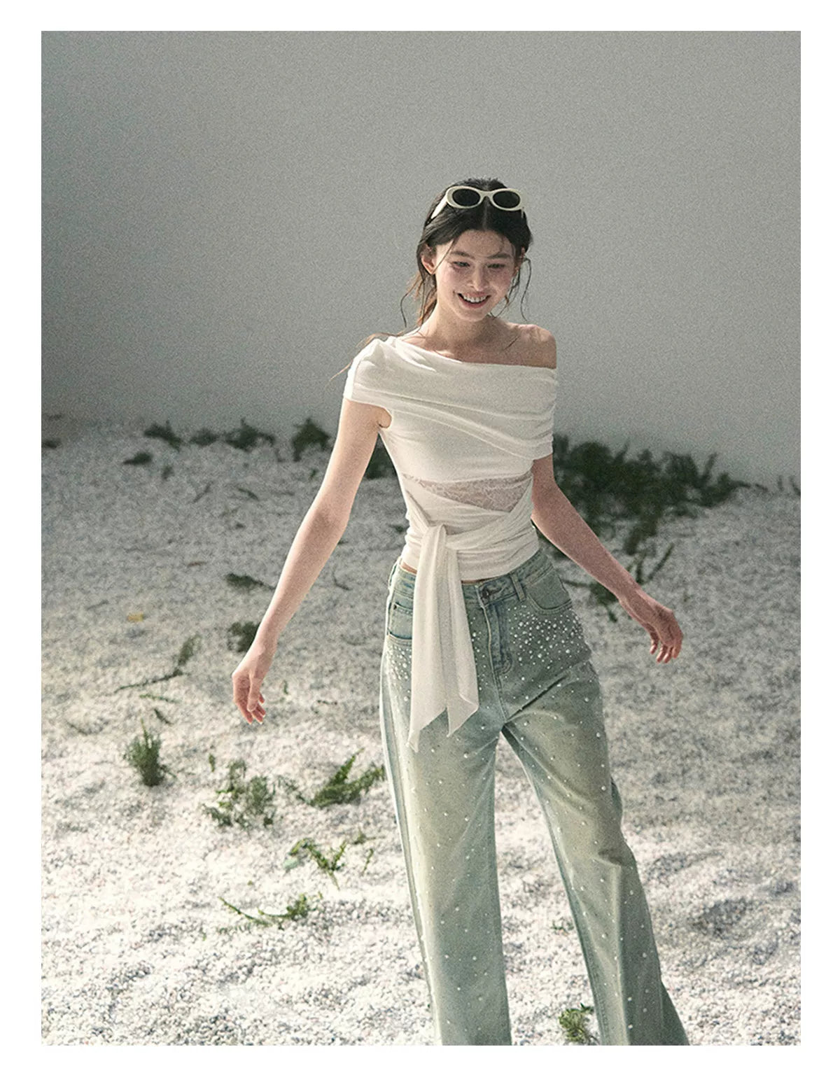 Off-Shoulder Lace Tie Top