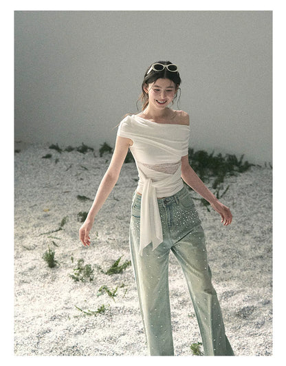 Off-Shoulder Lace Tie Top