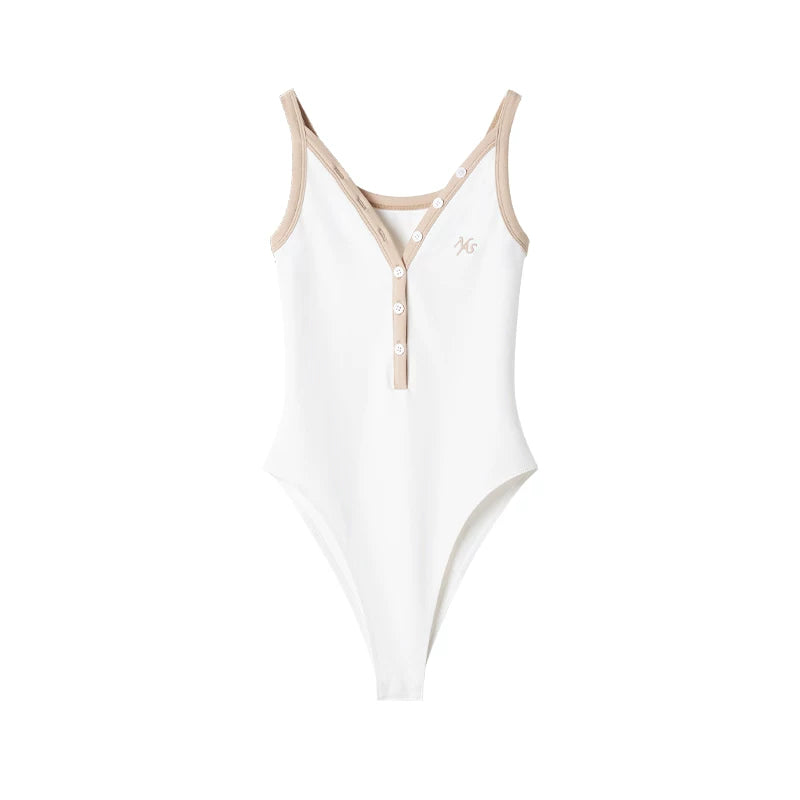 V-Neck Contrast Trim Fitted Bodysuit Tank